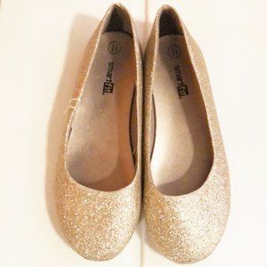 Shoes dress girls new sizes 5M, 5.5M or 6M gold glitter flats Smartfit